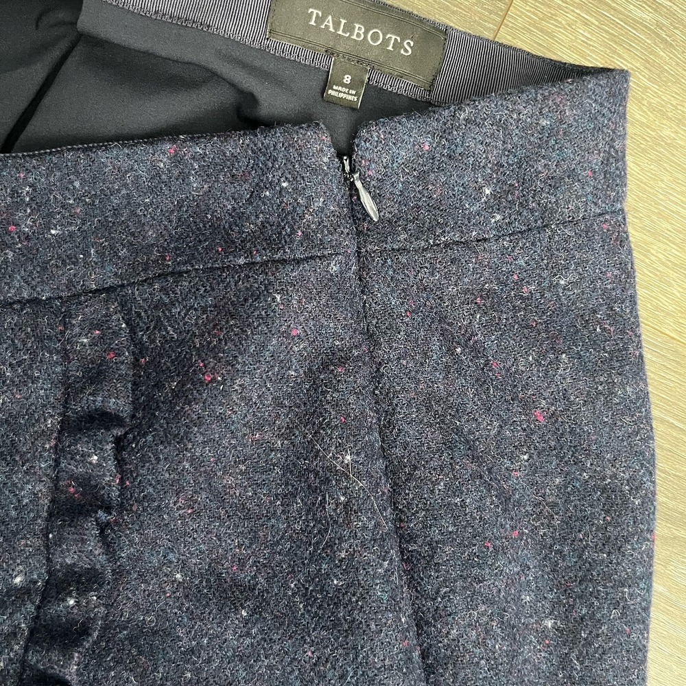 Talbots Skirt Womens‎ 8 Navy Blue Ruffle Wool Blend Pencil Faux Wrap Preppy Work - Picture 3 of 8